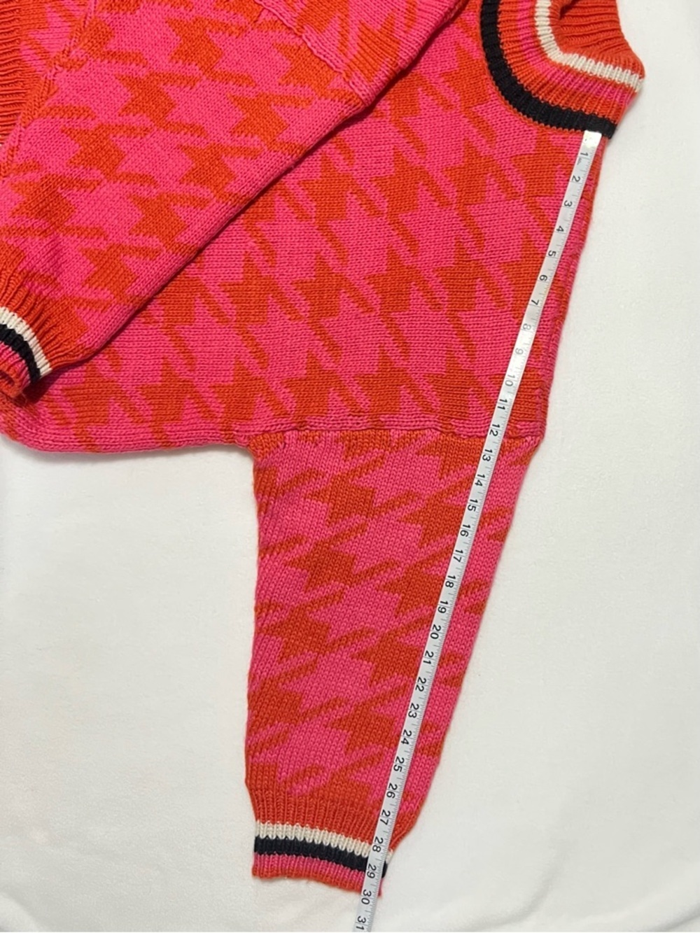 Vero Moda Curve Pink & Orange Houndstooth Knit Sweater Size 4X Dopamine Dressing - Picture 11 of 12